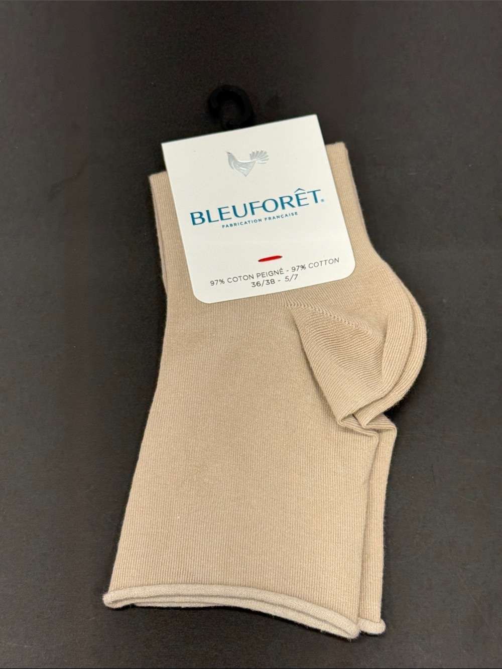 Bleuforêt Women's Roll Top Cotton Socks in Beige